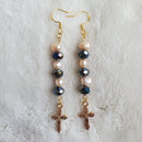 Gold Cross Earrings - Pearls and Crystals | Mamabug ReCreations - Artisan Jewelry