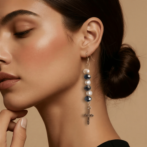 Gold Cross Earrings - Pearls and Crystals | Mamabug ReCreations - Artisan Jewelry