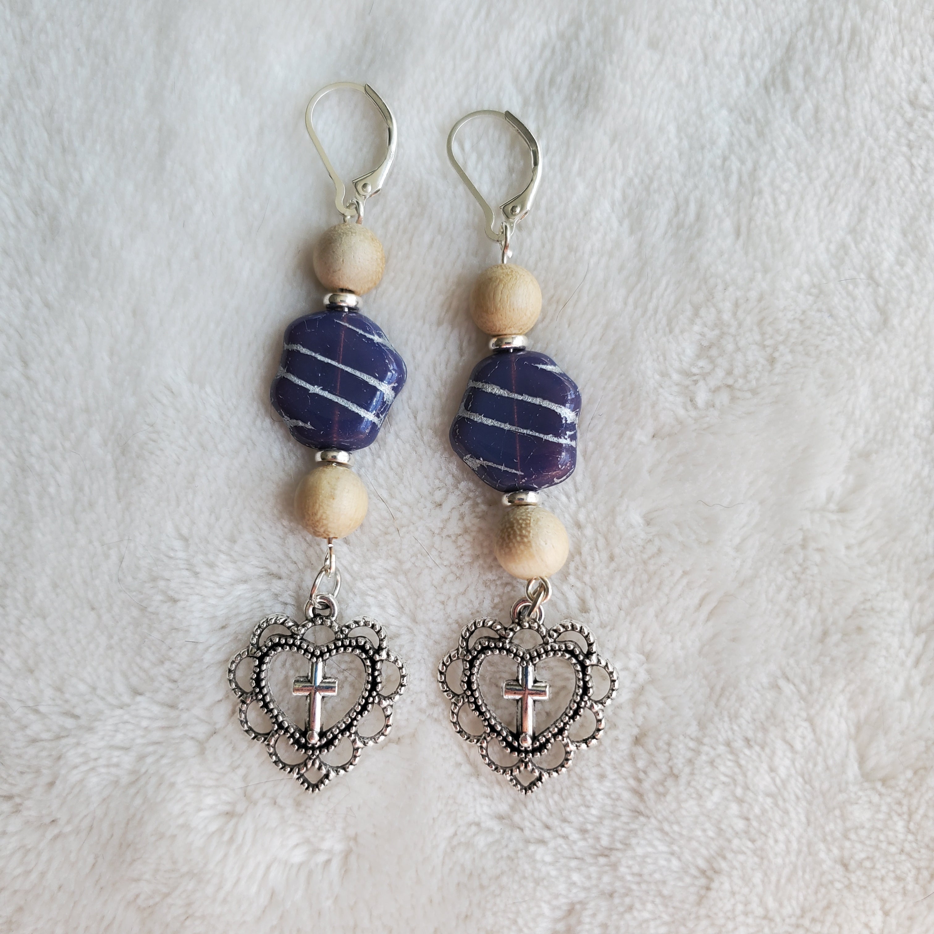 Silver Lacy Heart with Cross Earrings