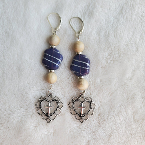 Silver Lacy Heart with Cross Earrings | Mamabug ReCreations - Artisan Jewelry