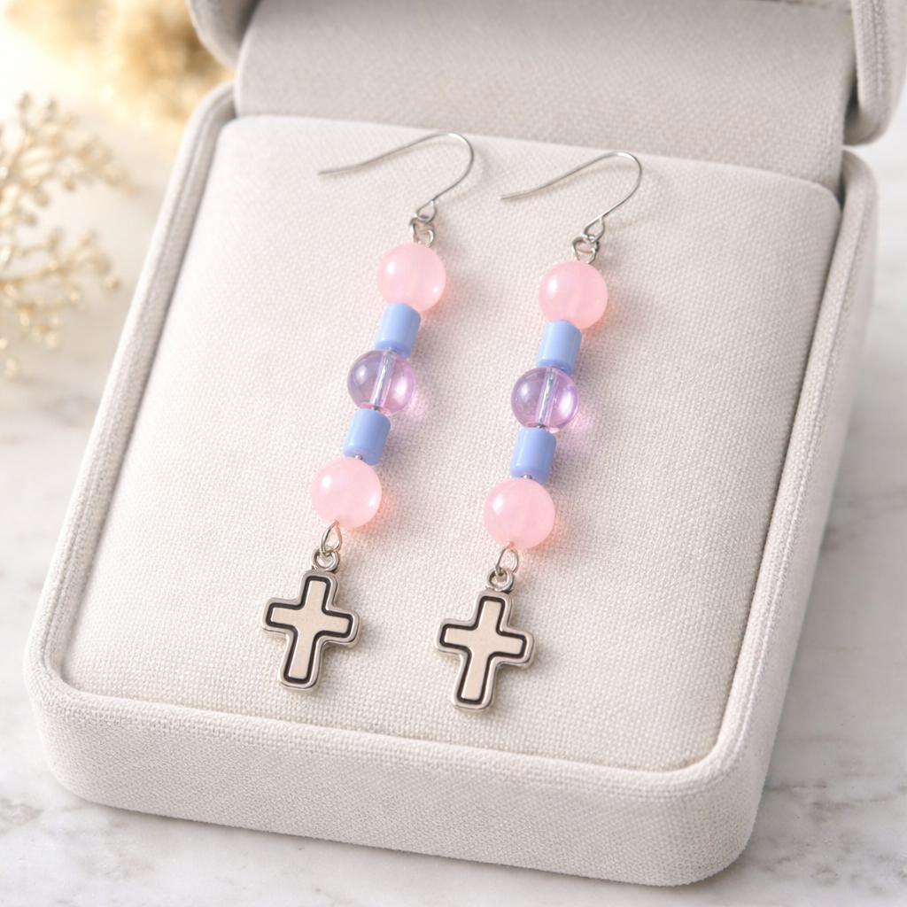 Simple Silver Cross Earrings