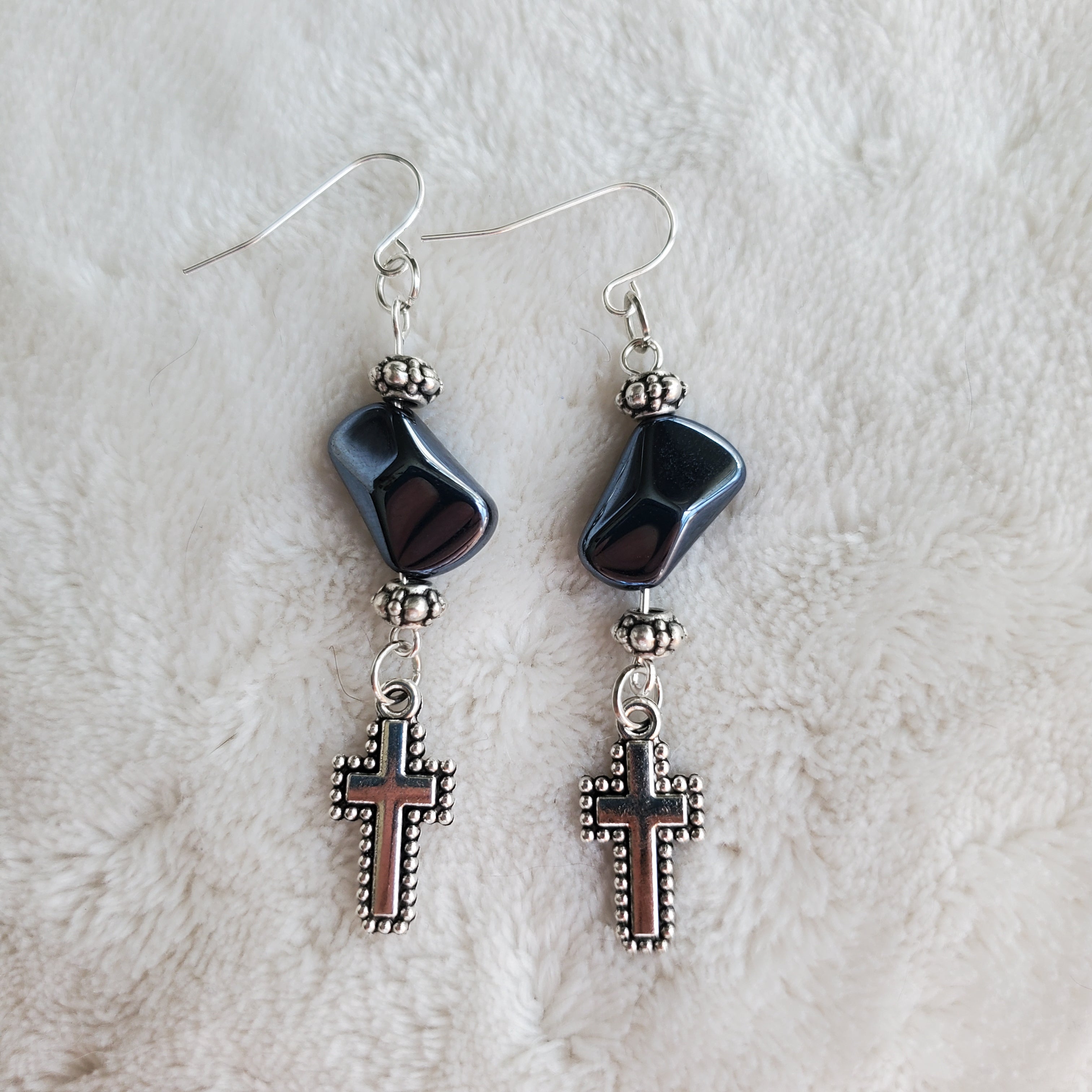 Silver Studded Cross Earrings