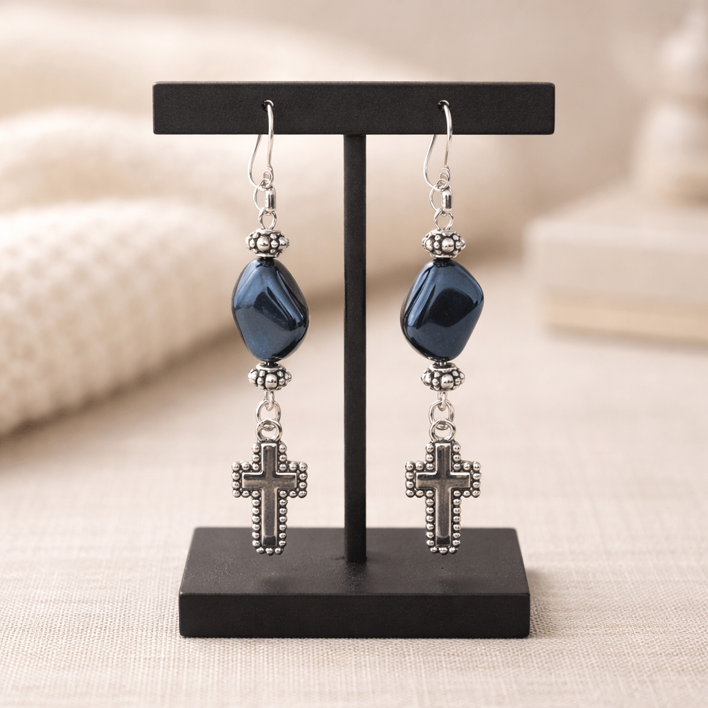 Silver Studded Cross Earrings