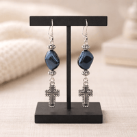 Silver Studded Cross Earrings