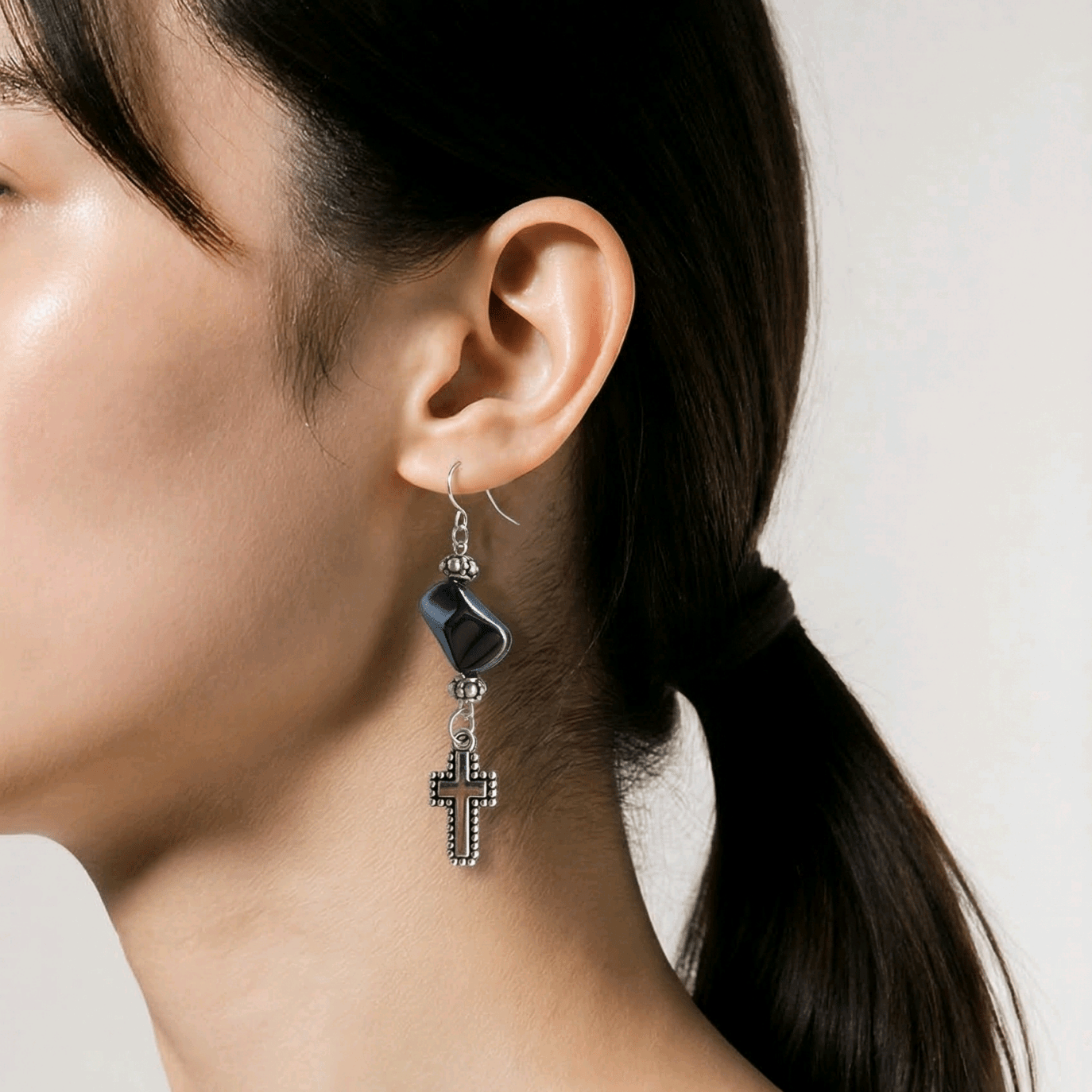 Silver Studded Cross Earrings | Mamabug ReCreations - Artisan Jewelry