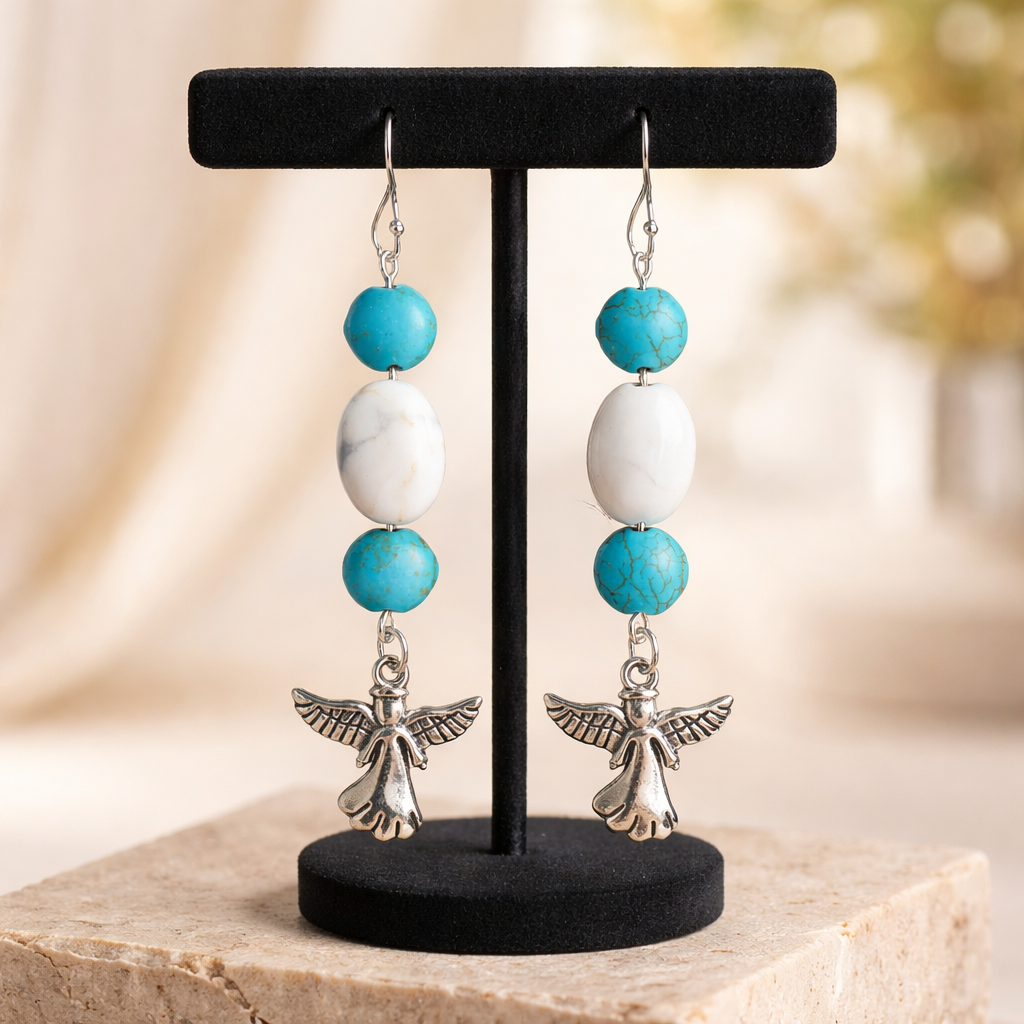 Silver Angels with Turquoise and Marble Earrings