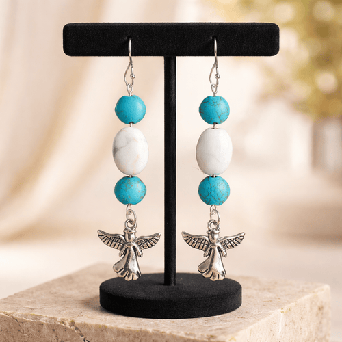 Silver Angels with Turquoise and Marble Earrings | Mamabug ReCreations - Artisan Jewelry