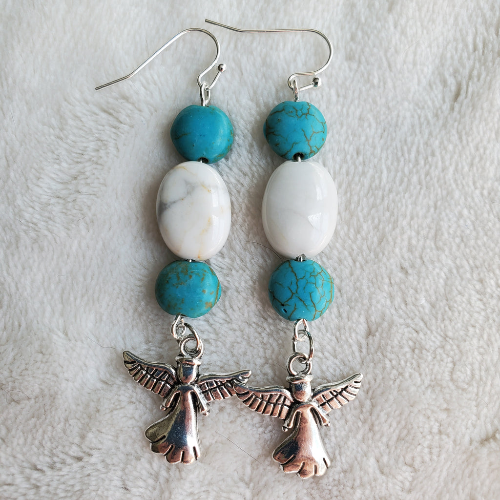 Silver Angels with Turquoise and Marble Earrings