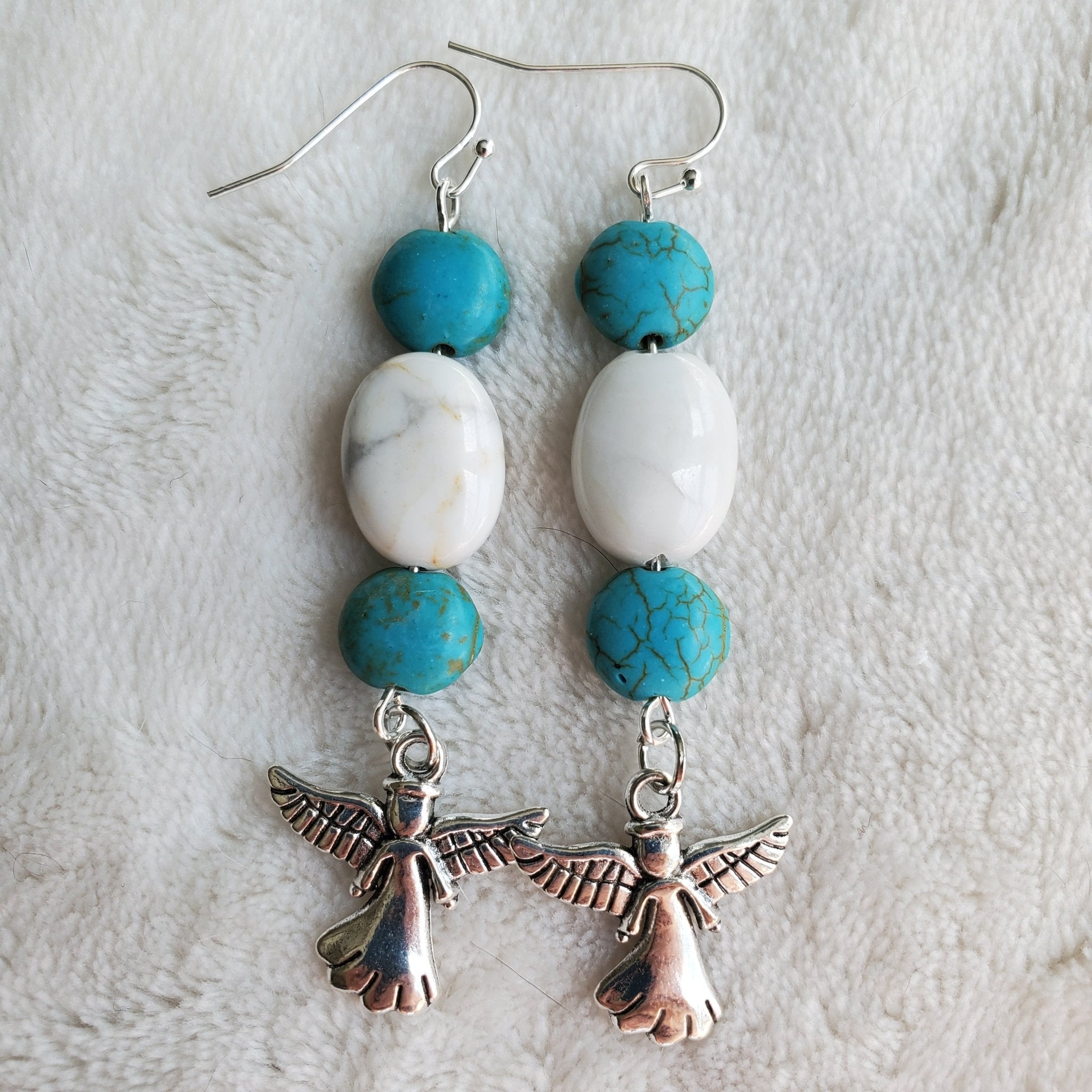 Silver Angels with Turquoise and Marble Earrings | Mamabug ReCreations - Artisan Jewelry