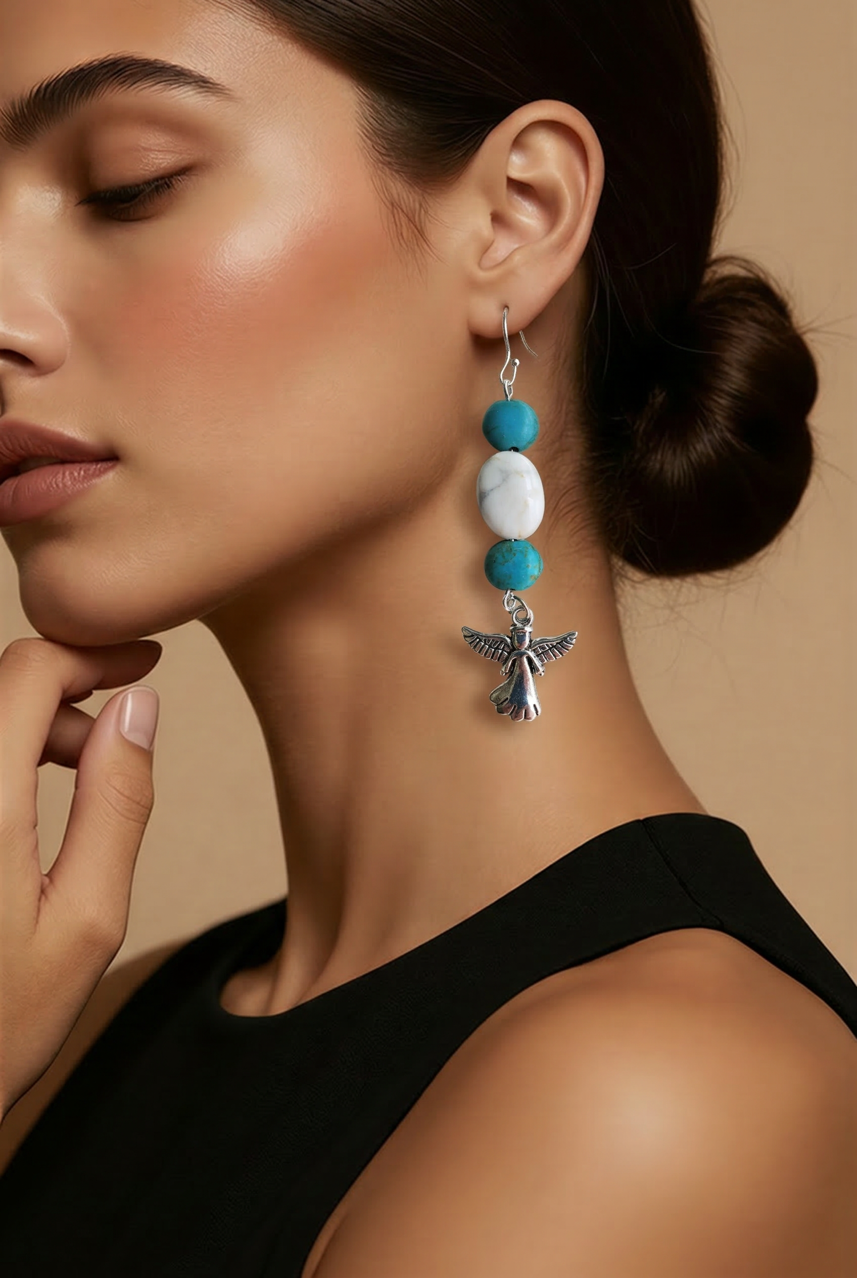 Silver Angels with Turquoise and Marble Earrings