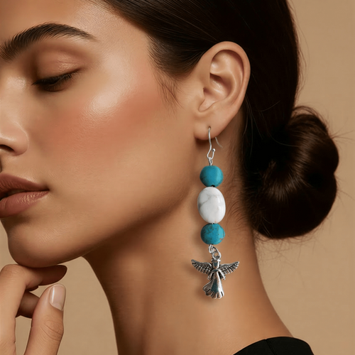 Silver Angels with Turquoise and Marble Earrings | Mamabug ReCreations - Artisan Jewelry