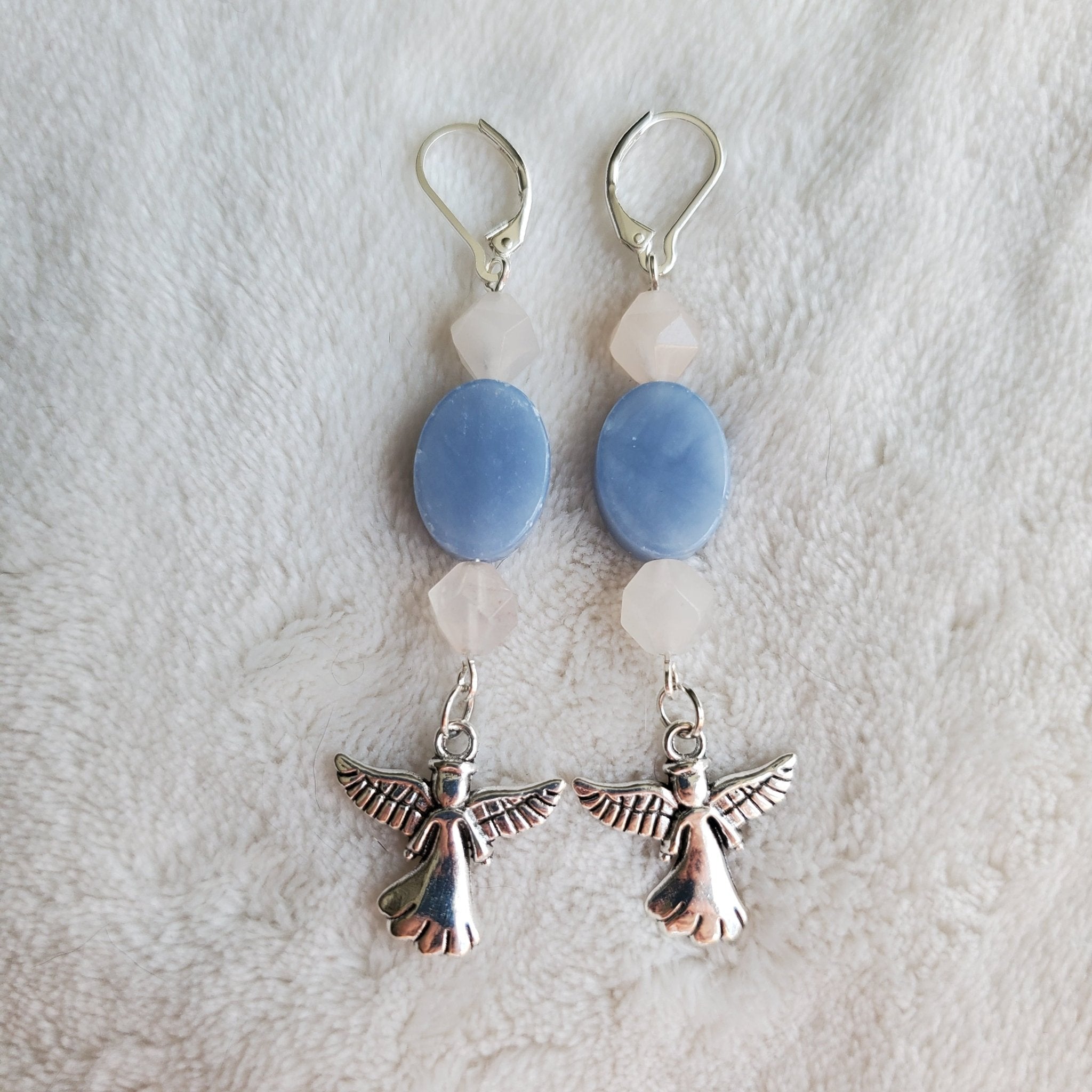 Silver Angel Earrings with Angelite and White Crystals | Mamabug ReCreations - Artisan Jewelry