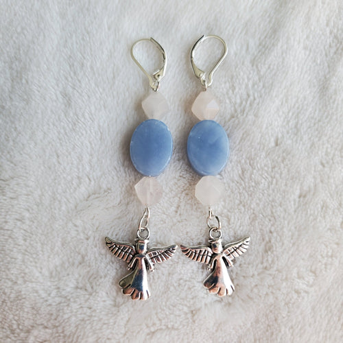 Silver Angel Earrings with Angelite and White Crystals | Mamabug ReCreations - Artisan Jewelry