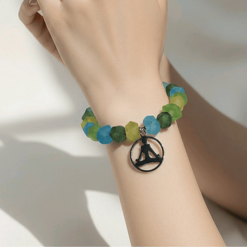 Silver Yogi and Recycled Glass Bracelet (MW) | Mamabug ReCreations - Artisan Jewelry