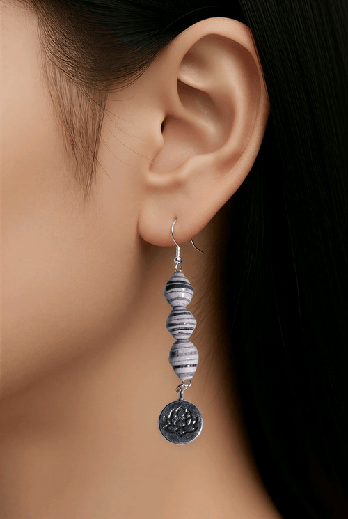 White and Purple Lotus Earrings | Mamabug ReCreations - Artisan Jewelry