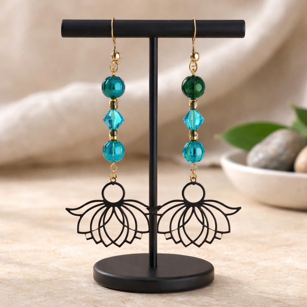 Blue Melon and Crystal Lotus Earrings