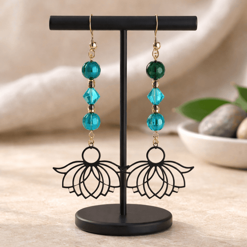 Blue Melon and Crystal Lotus Earrings | Mamabug ReCreations - Artisan Jewelry