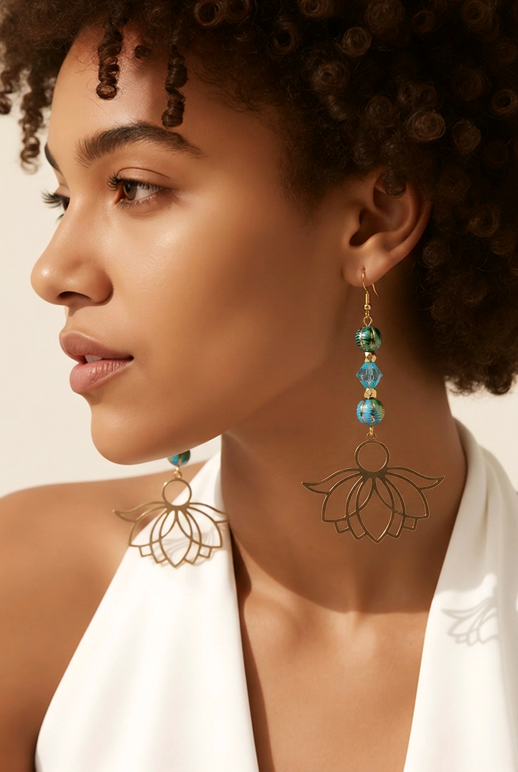 Blue Melon and Crystal Lotus Earrings