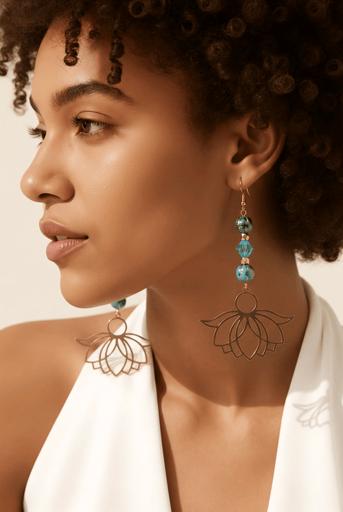 Blue Melon and Crystal Lotus Earrings | Mamabug ReCreations - Artisan Jewelry