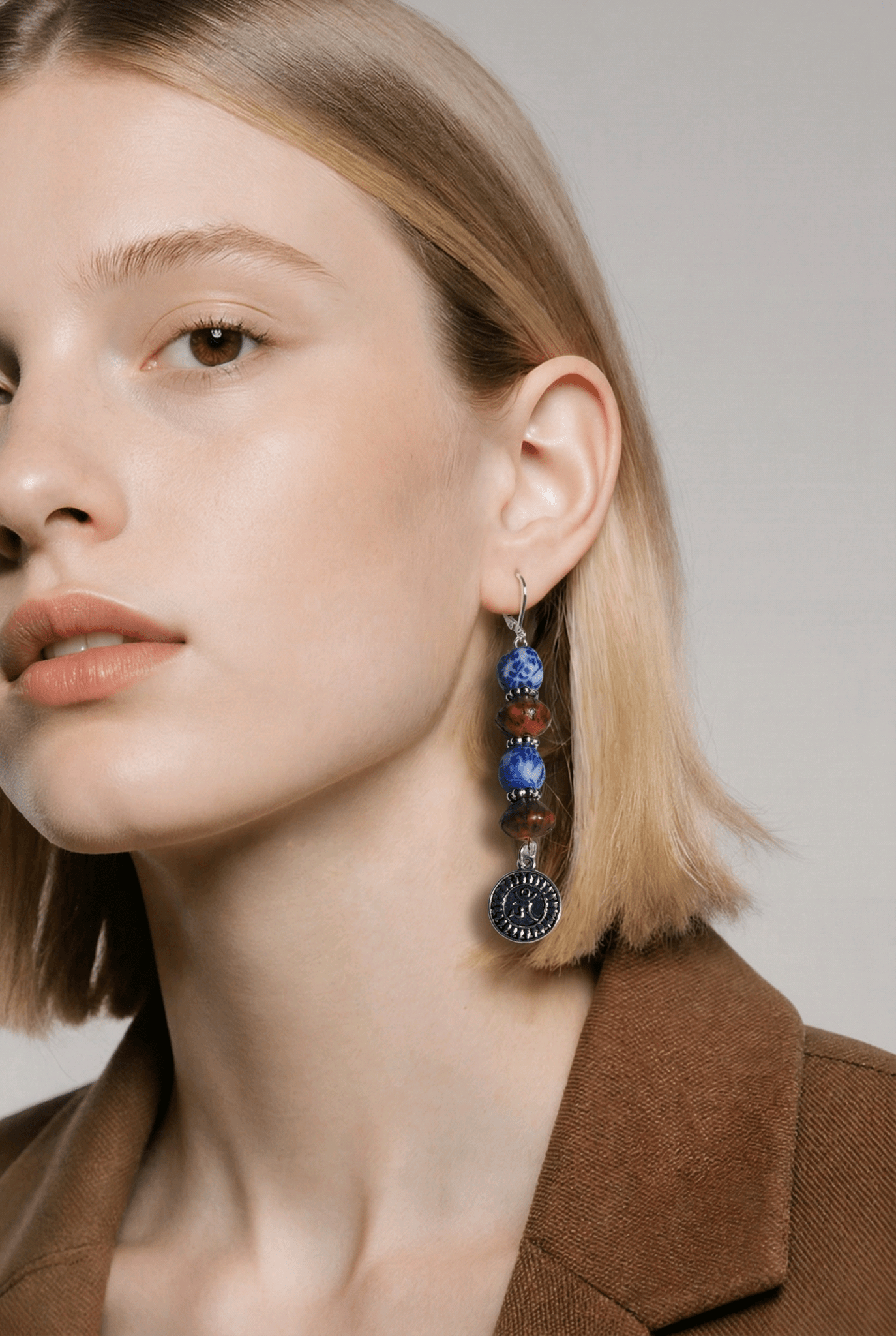 Blue and Red Silver Om Earrings | Mamabug ReCreations - Artisan Jewelry