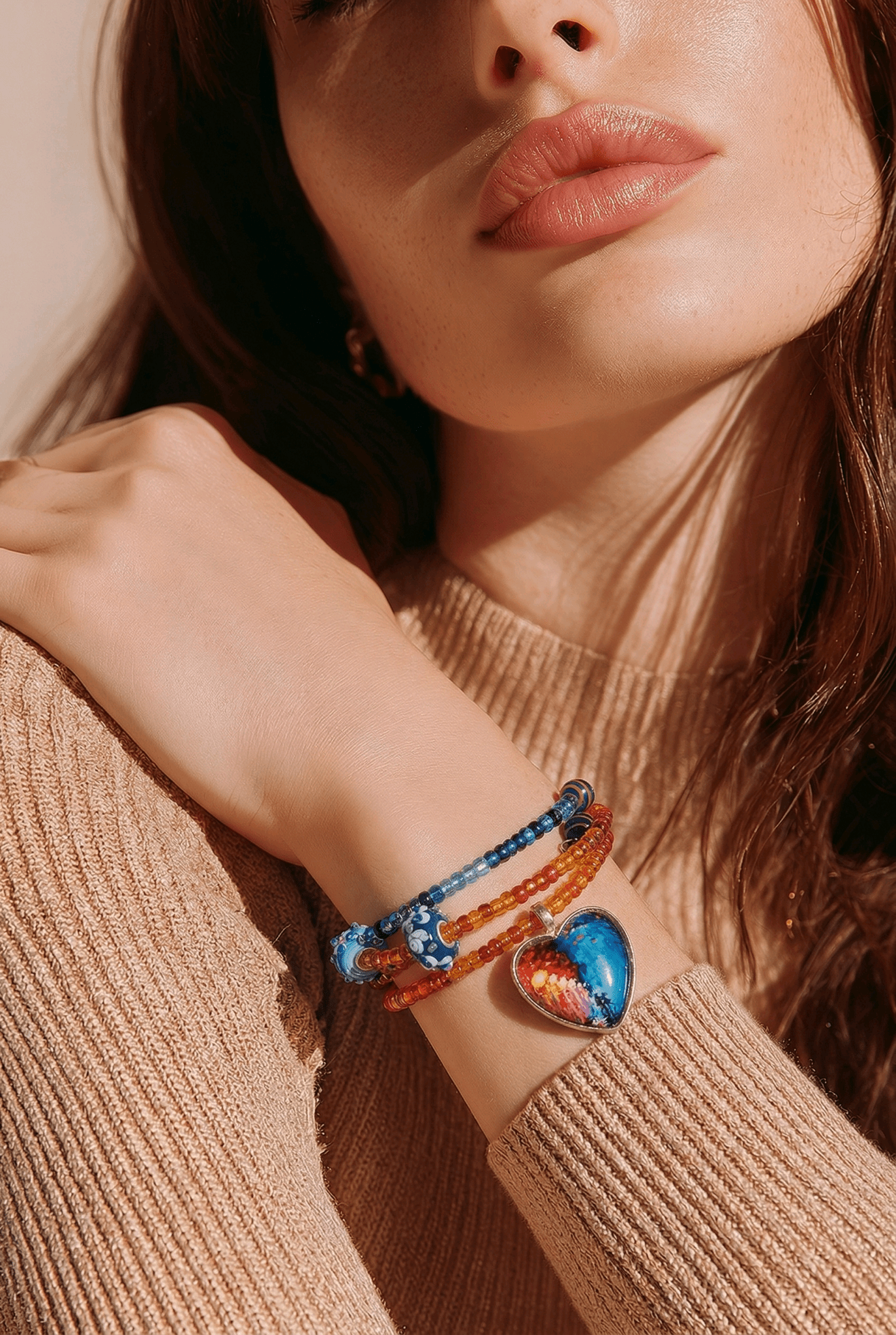 Dancing Couple Bracelet - Blue and Orange (MW) | Mamabug ReCreations - Artisan Jewelry