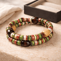 Green and Red Wooden Bead Bracelet (MW)