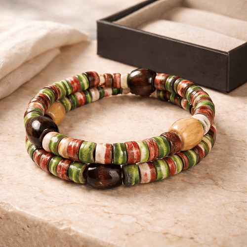 Green and Red Wooden Bead Bracelet (MW) | Mamabug ReCreations - Artisan Jewelry