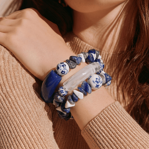 Blue and White Floral Bracelet (MW) | Mamabug ReCreations - Artisan Jewelry