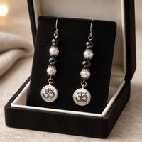 Silver Om Earrings with Crystals and Pearls