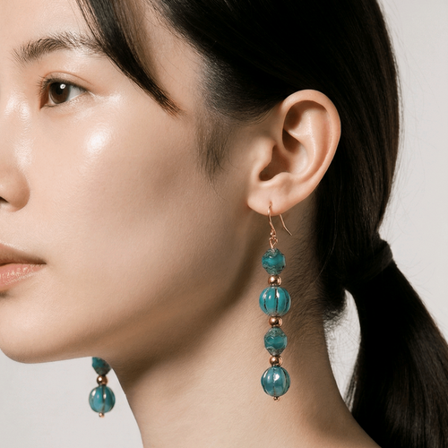 Blue Melon Earrings with Gold Accents | Mamabug ReCreations - Artisan Jewelry