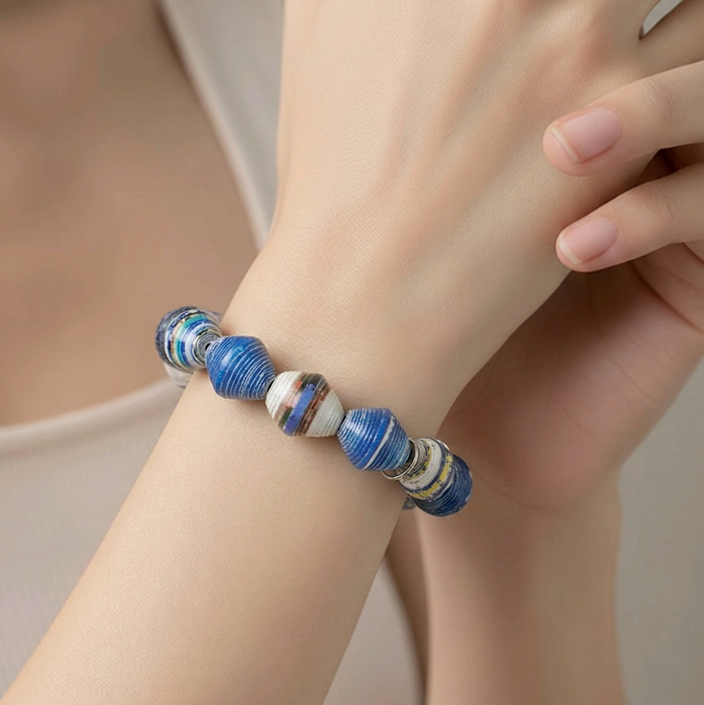 Blue and White Recycled Bracelet (MW)