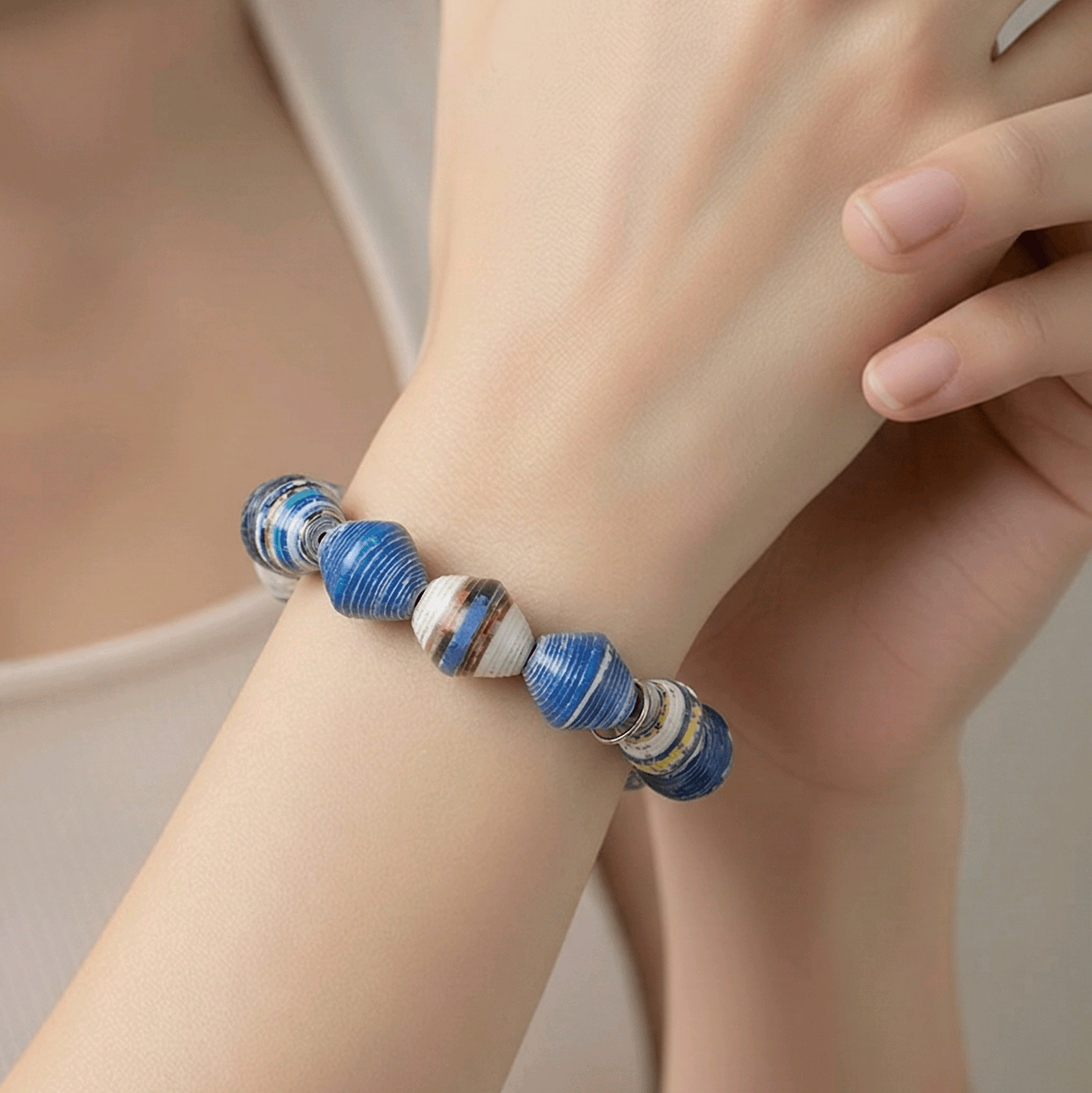 Blue and White Recycled Bracelet (MW) | Mamabug ReCreations - Artisan Jewelry