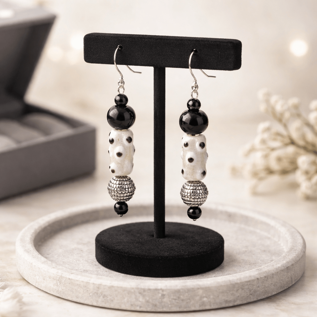 White and Black Polka Dots Earrings