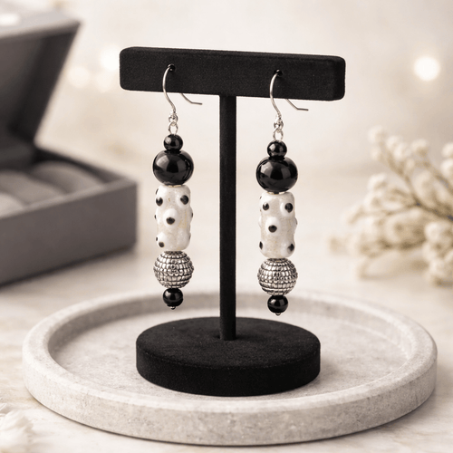 White and Black Polka Dots Earrings | Mamabug ReCreations - Artisan Jewelry