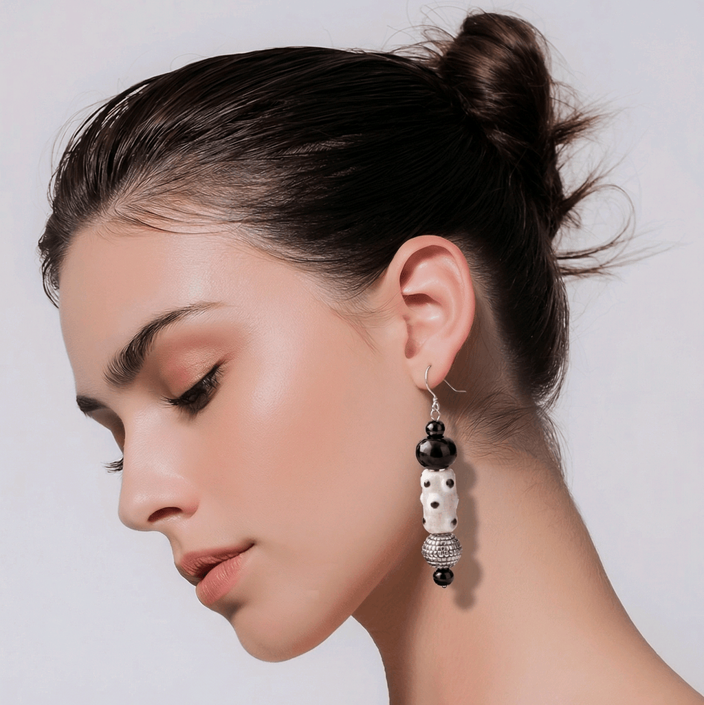 White and Black Polka Dots Earrings