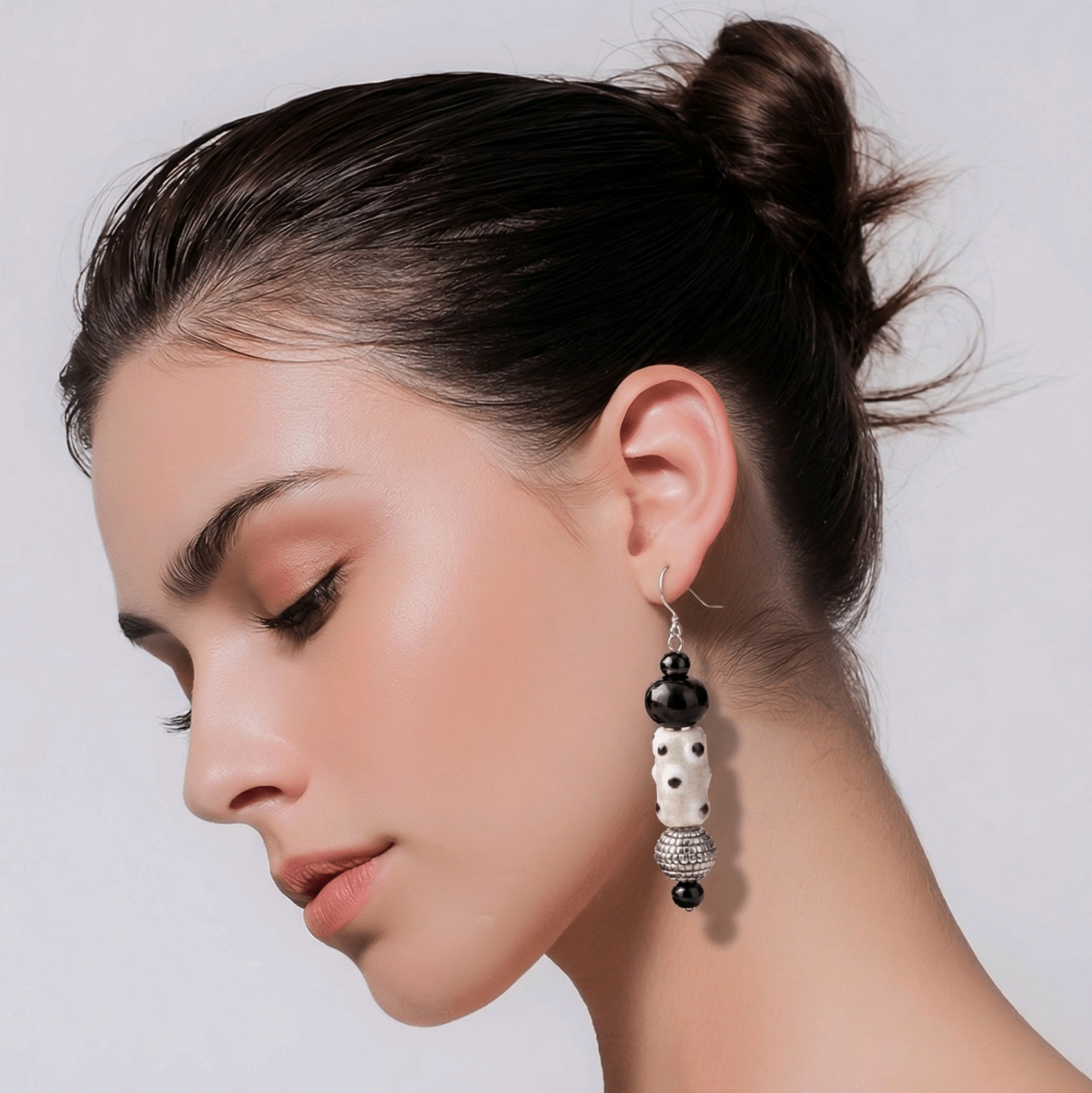 White and Black Polka Dots Earrings | Mamabug ReCreations - Artisan Jewelry