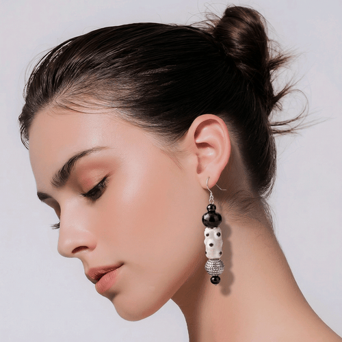 White and Black Polka Dots Earrings | Mamabug ReCreations - Artisan Jewelry
