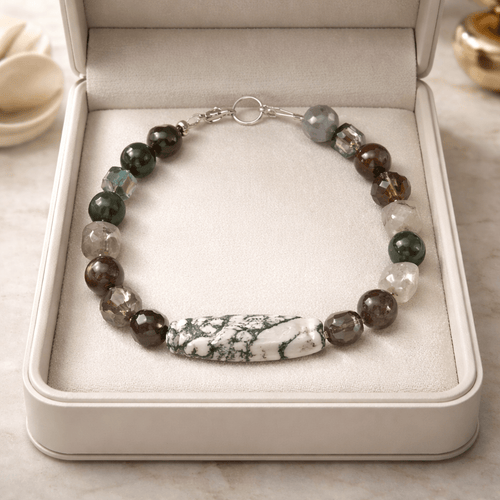 Moss Agate Stone Bracelet (W) | Mamabug ReCreations - Artisan Jewelry