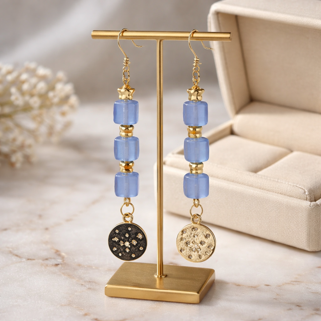 Blue and Gold Stars Earrings