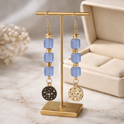 Blue and Gold Stars Earrings | Mamabug ReCreations - Artisan Jewelry