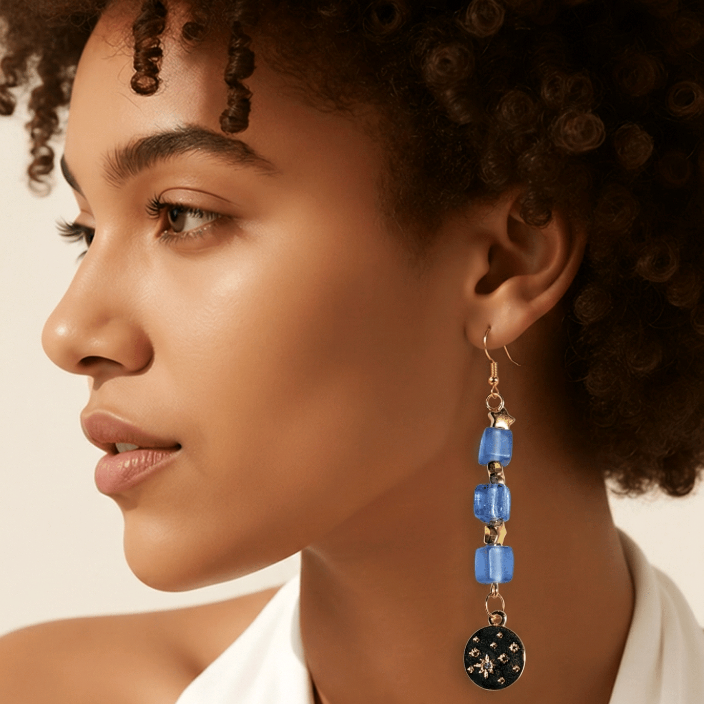 Blue and Gold Stars Earrings | Mamabug ReCreations - Artisan Jewelry