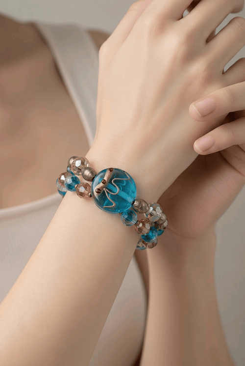 Blue with Gold Accents Bracelet (MW) | Mamabug ReCreations - Artisan Jewelry