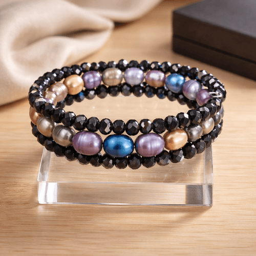 Black Crystal and Pearl Bracelet (MW) | Mamabug ReCreations - Artisan Jewelry