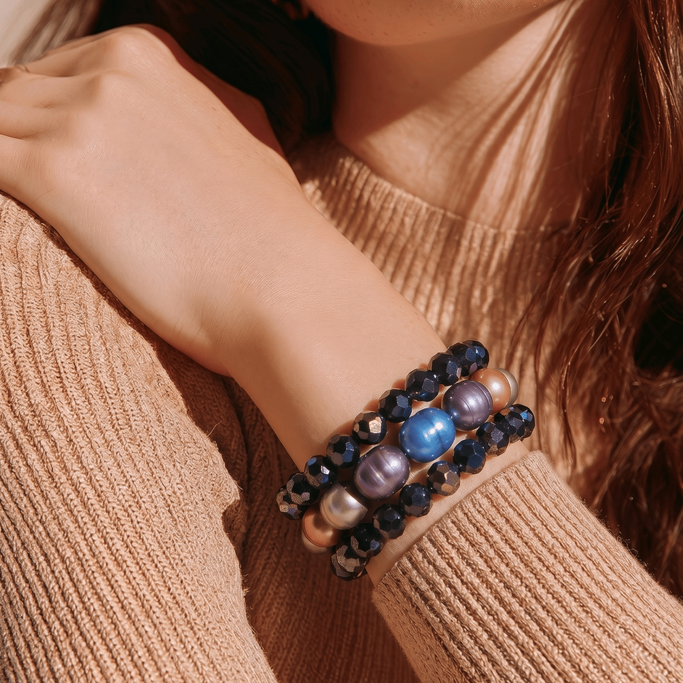 Black Crystal and Pearl Bracelet (MW) | Mamabug ReCreations - Artisan Jewelry