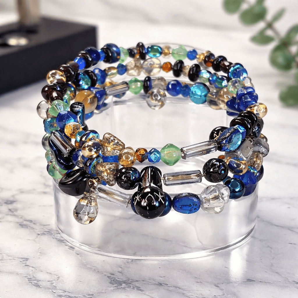 Blue Czech Glass Beaded Bracelet (MW)