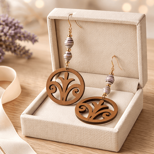Wooden Fleur de Lis and Recycled Bead Earrings | Mamabug ReCreations - Artisan Jewelry
