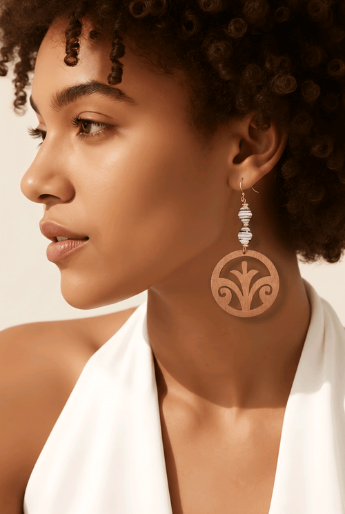 Wooden Fleur de Lis and Recycled Bead Earrings | Mamabug ReCreations - Artisan Jewelry