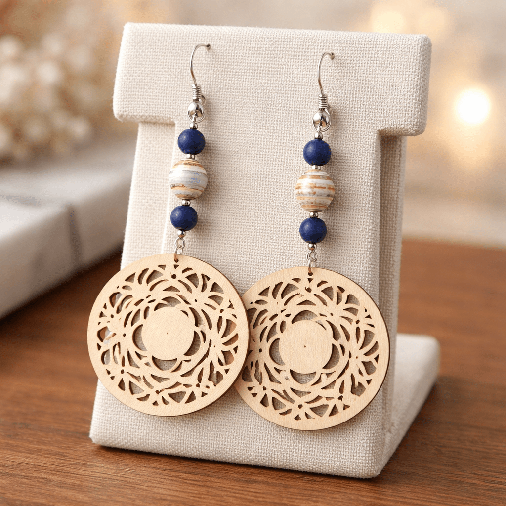 Sandy Brown Wooden Coin Earrings