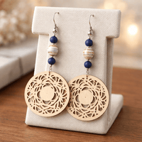 Sandy Brown Wooden Coin Earrings