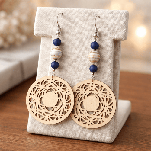 Sandy Brown Wooden Coin Earrings | Mamabug ReCreations - Artisan Jewelry